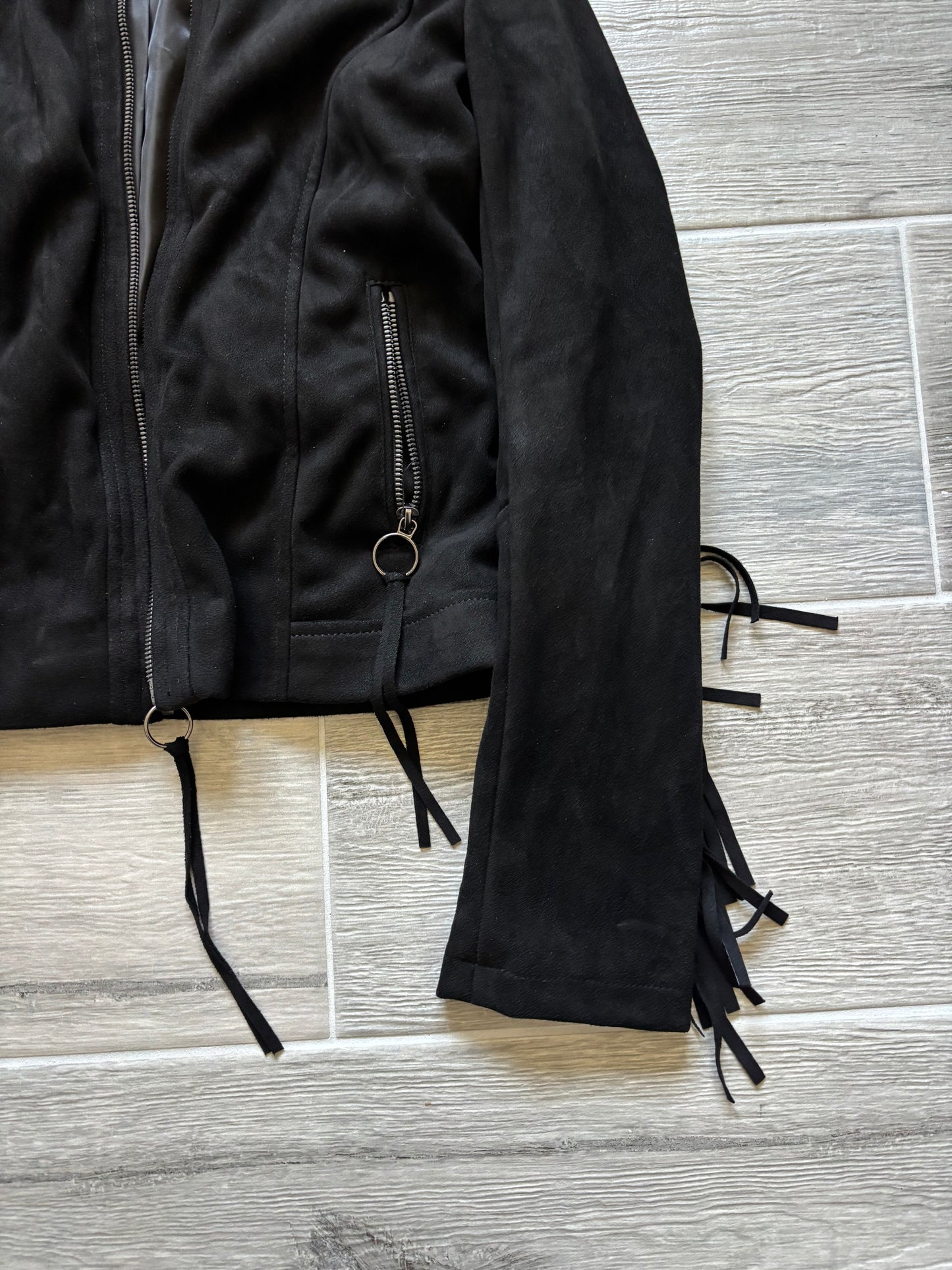Suede Fringe Cropped Moto-jacket