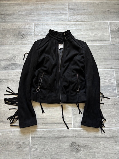 Suede Fringe Cropped Moto-jacket