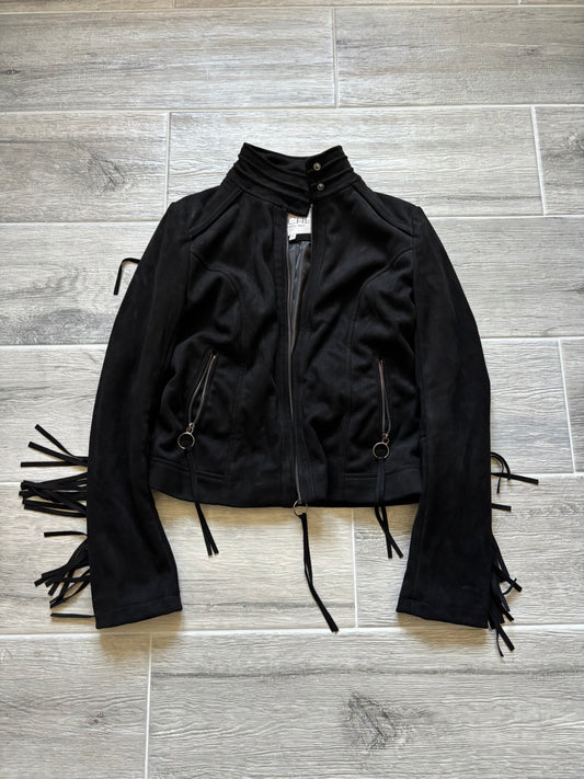 Suede Fringe Cropped Moto-jacket
