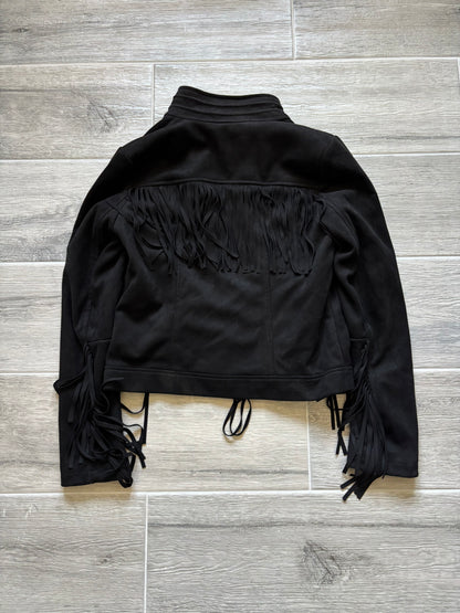 Suede Fringe Cropped Moto-jacket