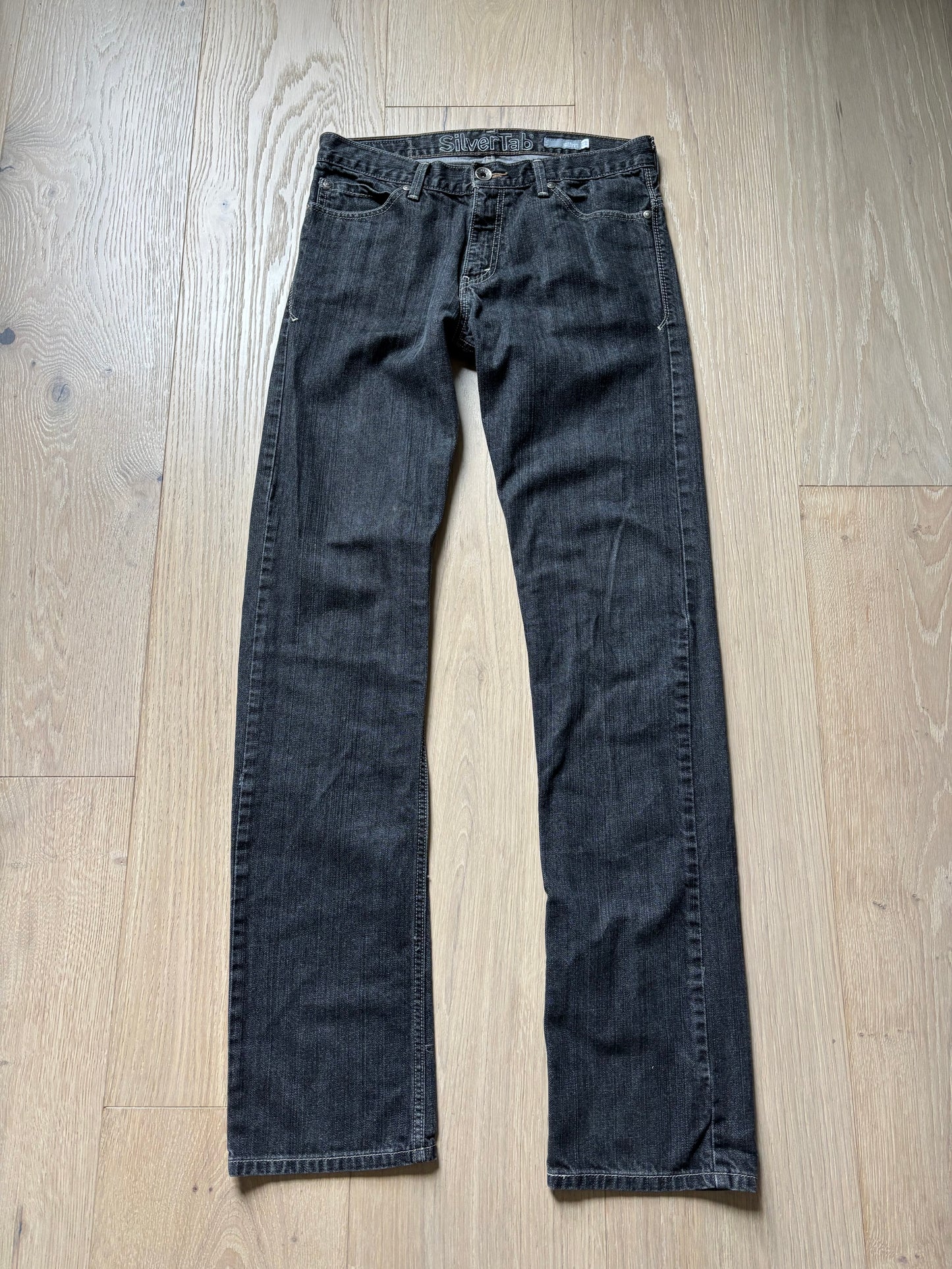 Gray Raw Denim Straight Jeans