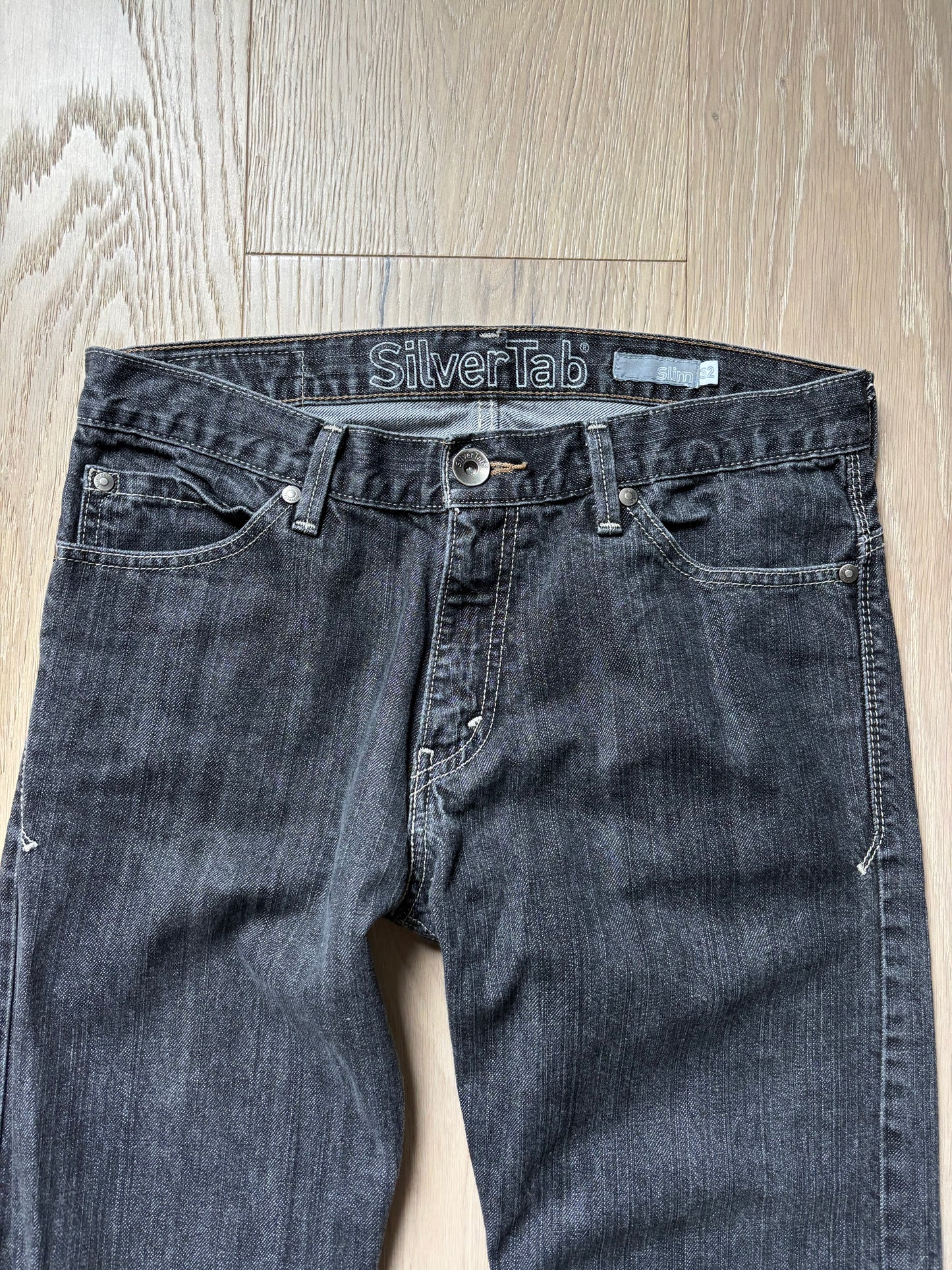 Gray Raw Denim Straight Jeans