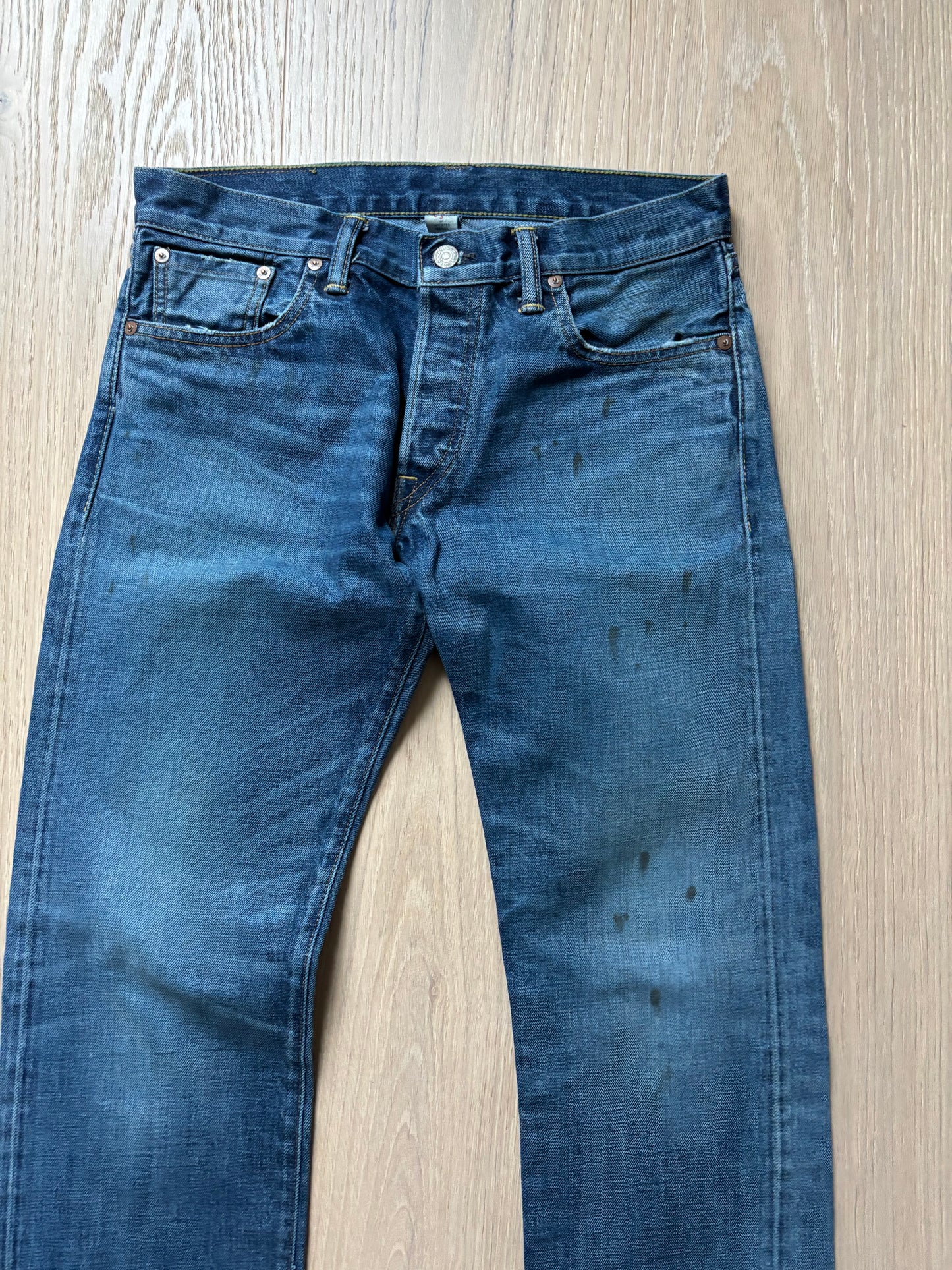 RRL Oil Stain Blue Straight Selvedge Jeans
