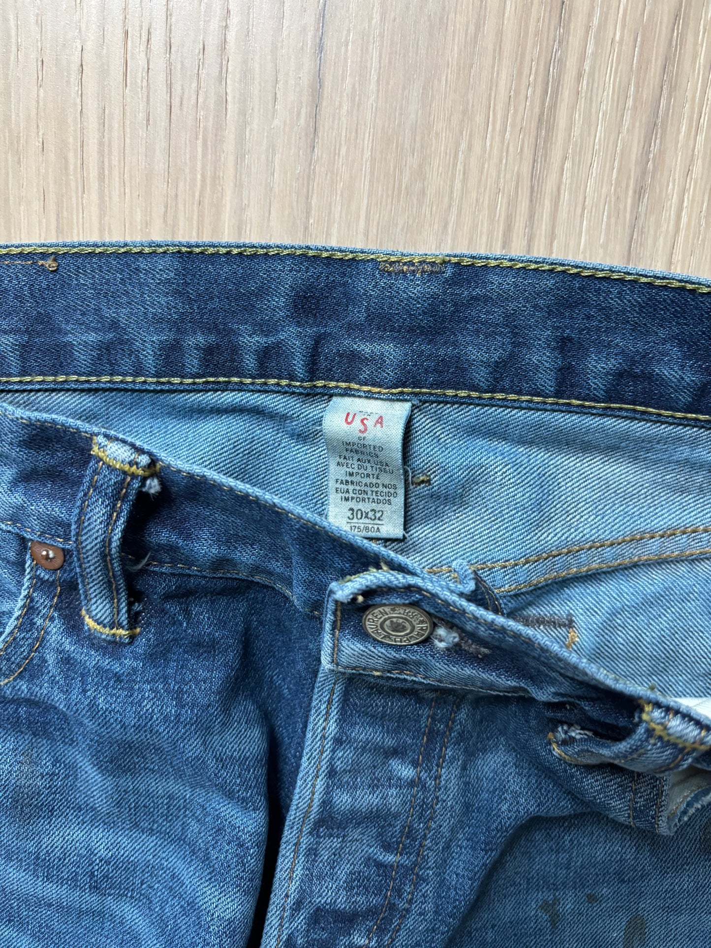 RRL Oil Stain Blue Straight Selvedge Jeans