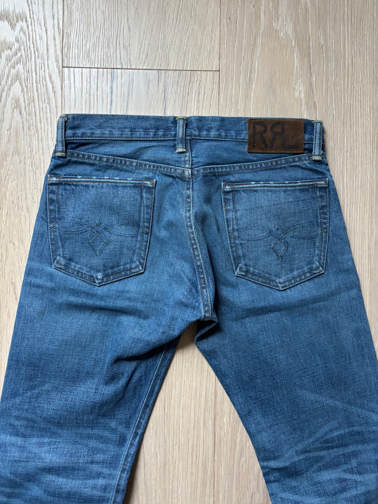RRL Oil Stain Blue Straight Selvedge Jeans