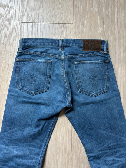 RRL Oil Stain Blue Straight Selvedge Jeans