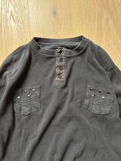 Studded Henley Waffle Knit