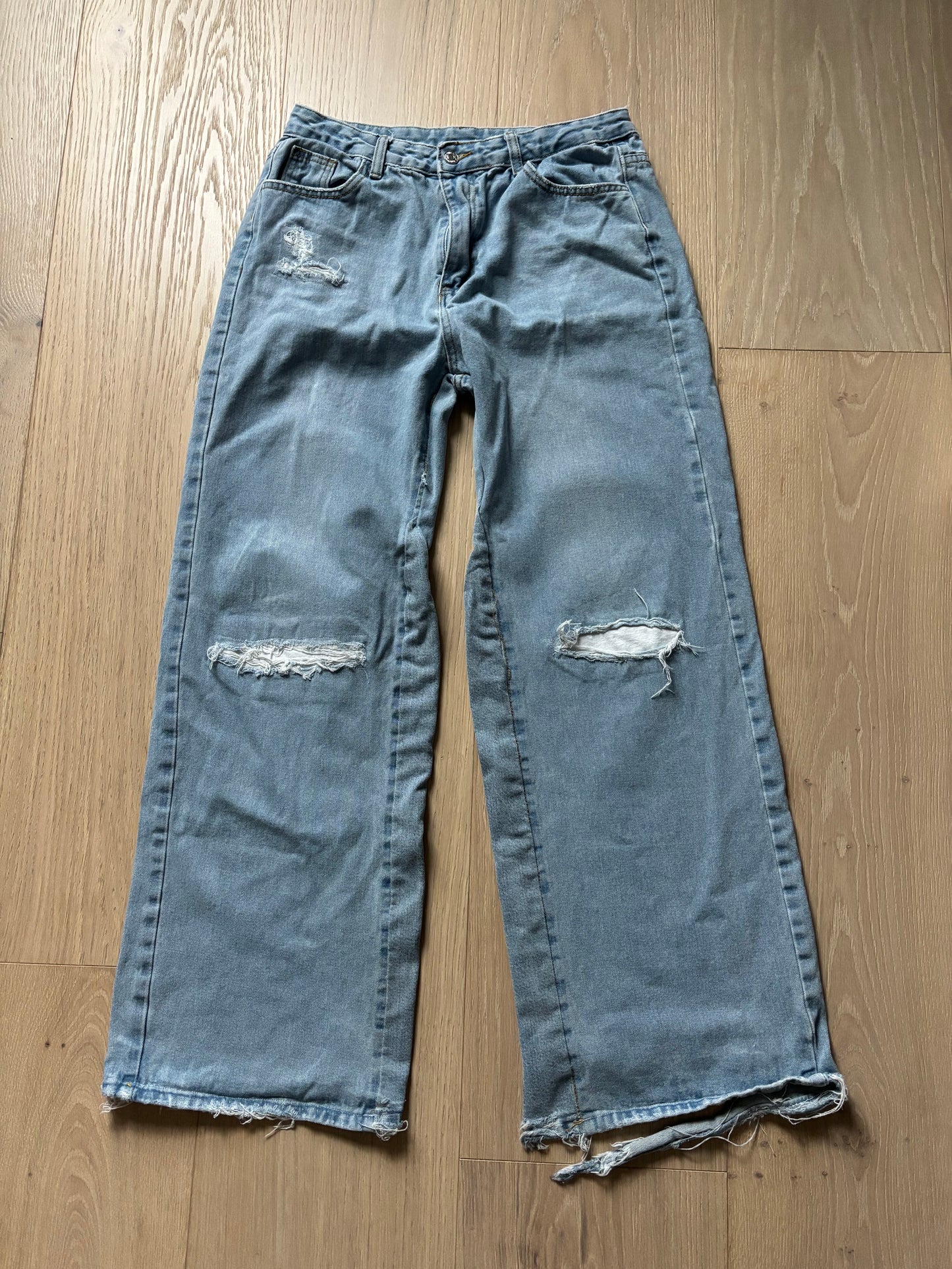 Repaired Light Blue Baggy Jeans