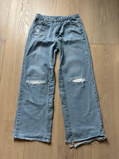 Repaired Light Blue Baggy Jeans