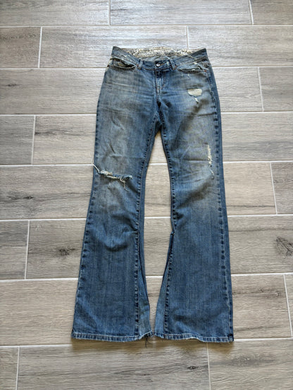 Distressed Flare Blue Jeans